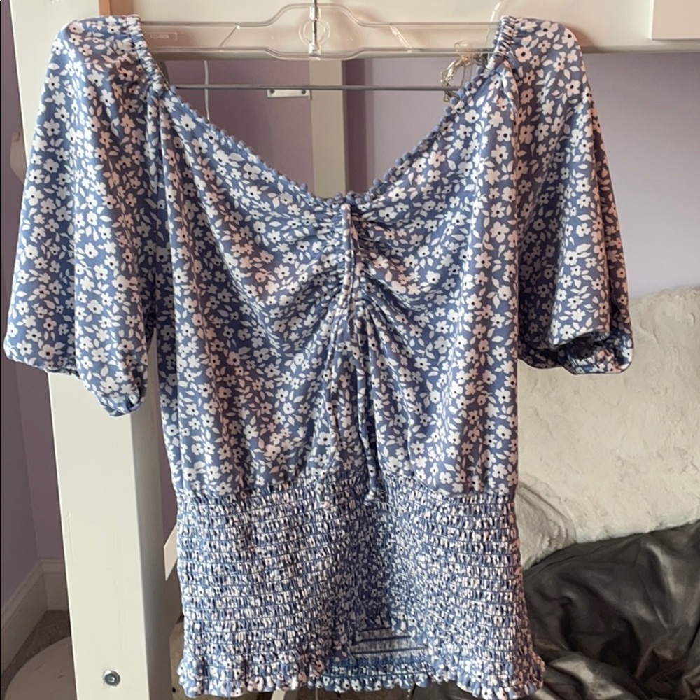 Blue floral pattern shirt